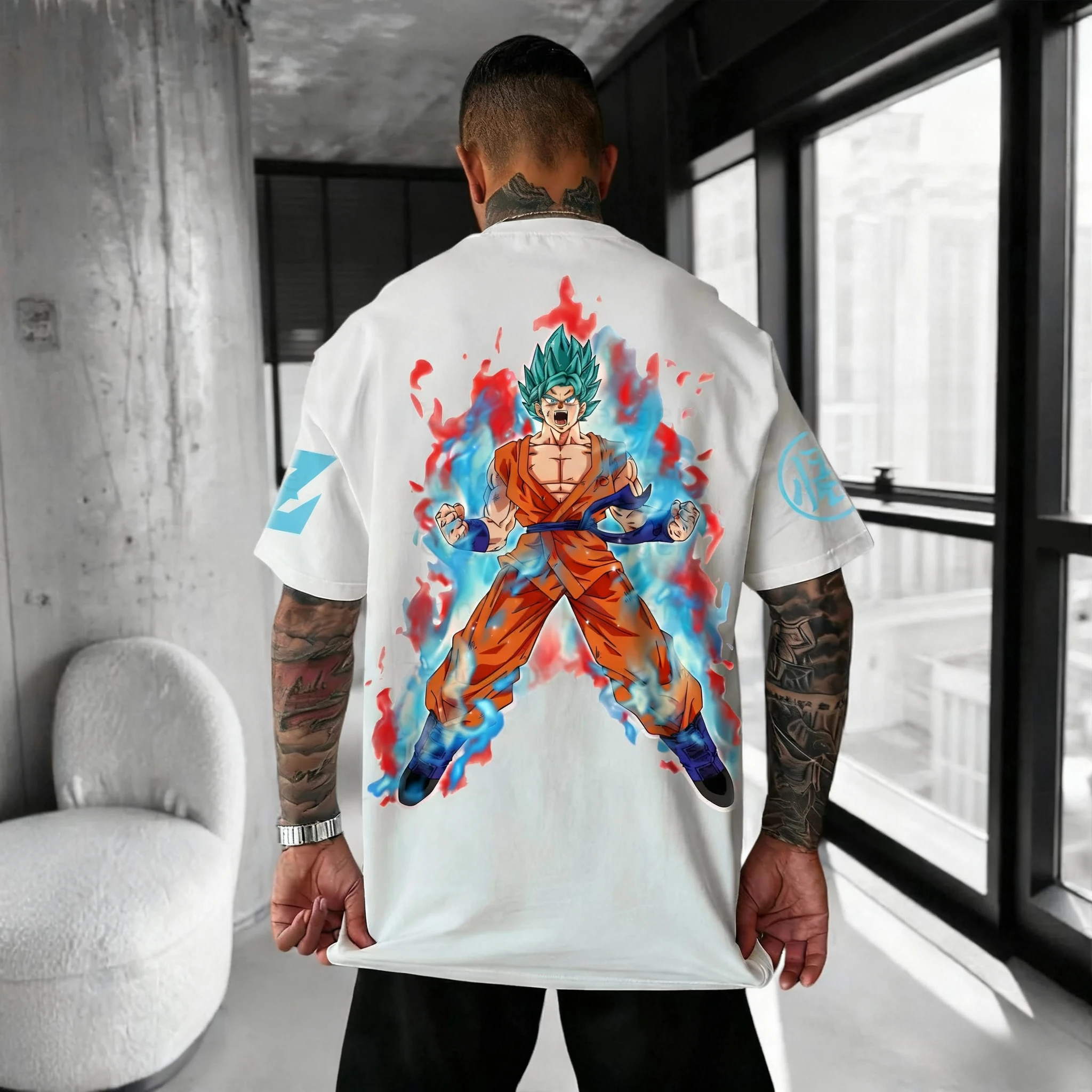 

Dragon Ball Y2K Versatile T-shirt Men's Autumn/Winter New Super Saiyan Anime Printed Casual Harajuku Loose Parent Child Top