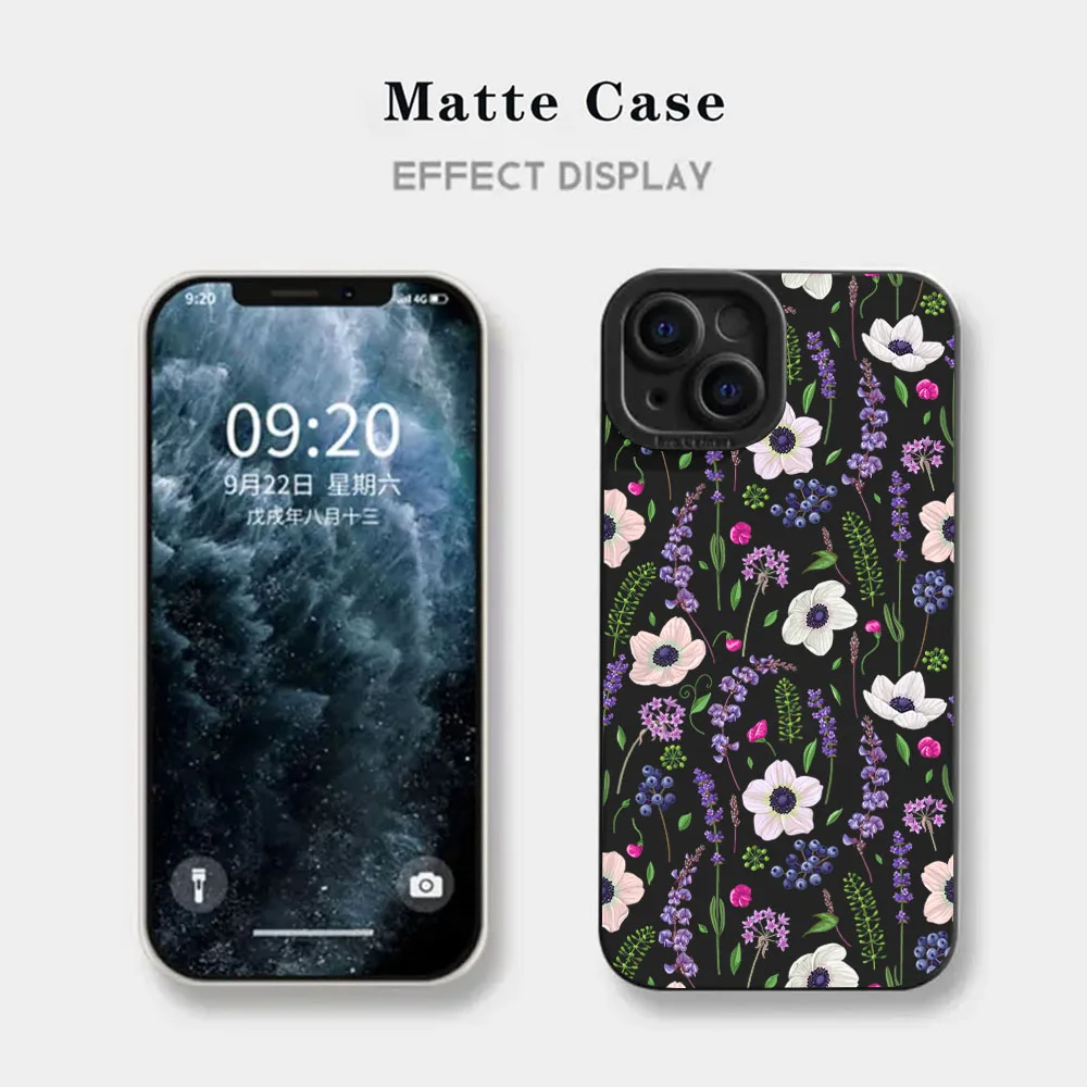 

Purple Print Flowers Phone Case For iPhone 16 15 14 13 12 11 Pro Max X XS XR Plus 7 8 SE 16E Shockproof Soft Silicone TPU Cover