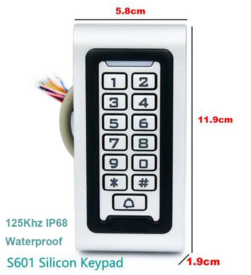 125 kHz RFID-Tastatur, Metall-Zugangskontrolltastatur, Türöffner, elektrisches Schließsystem, Wiegand 26 und 34 Eingangscontroller und Ausgangsleser