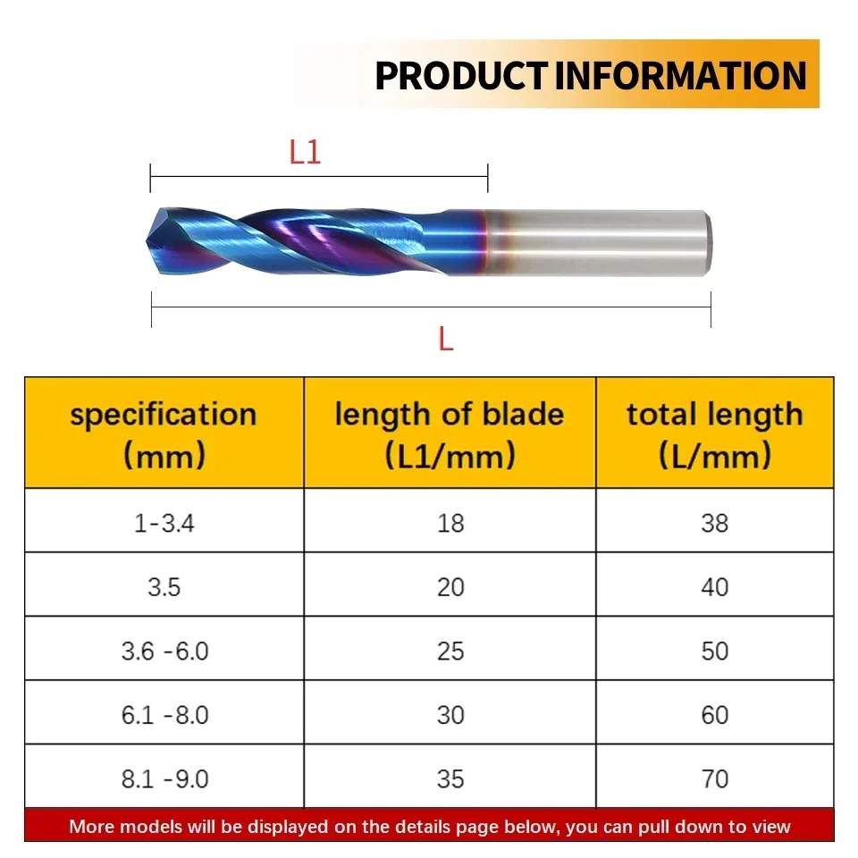 SIQICNC HRC65° Tungsten Carbide Drills Metal Drill Bits For Hard Metalworking CNC Lathe Steel Drilling Tool 0.5-20.0mm