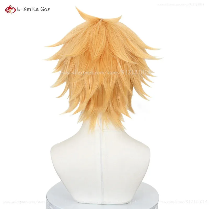 Neue Denji Perücke Anime COS Denji Cosplay Perücke Augen Patch Kurze Goldene Hitzebeständige Synthetische Haar Party Perücken + Perückenkappe