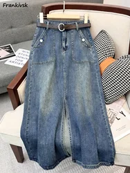 Long Skirts Women Simple Denim Chic All-match Summer Basic Office Lady Clothing Elegant High Waist Autumn Faldas Stylish Korean