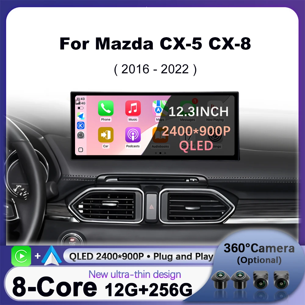 Car Radio Multimedia For Mazda CX-5 CX-8 2016 - 2024 Android Auto Video Player Navigation GPS Wireless CarPlay 4G WIFI Bluetooth