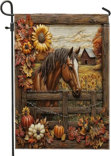 Farmhouse Fall Horse Front Yard Backyard Burlap Vertical Garden Flags, 12x18 XXQ