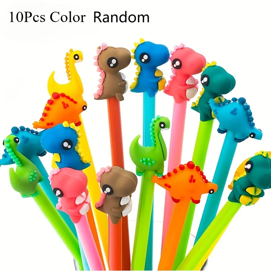 10Pcs Plastic Dinosaur Cartoon Gel Pens, 0.5mm Black Ink Smooth Writing for Student School Office Stationery