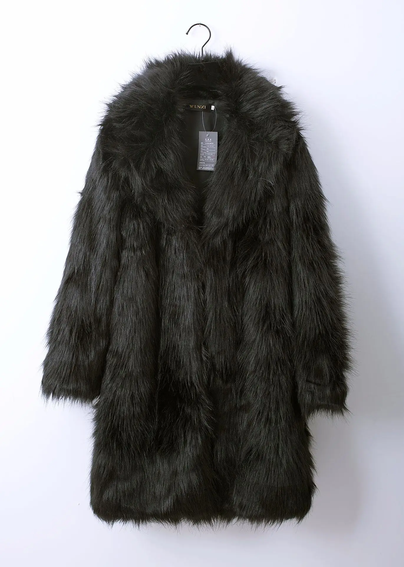 Men's Faux Fur Coat Winter Long Jacket Black White Gray