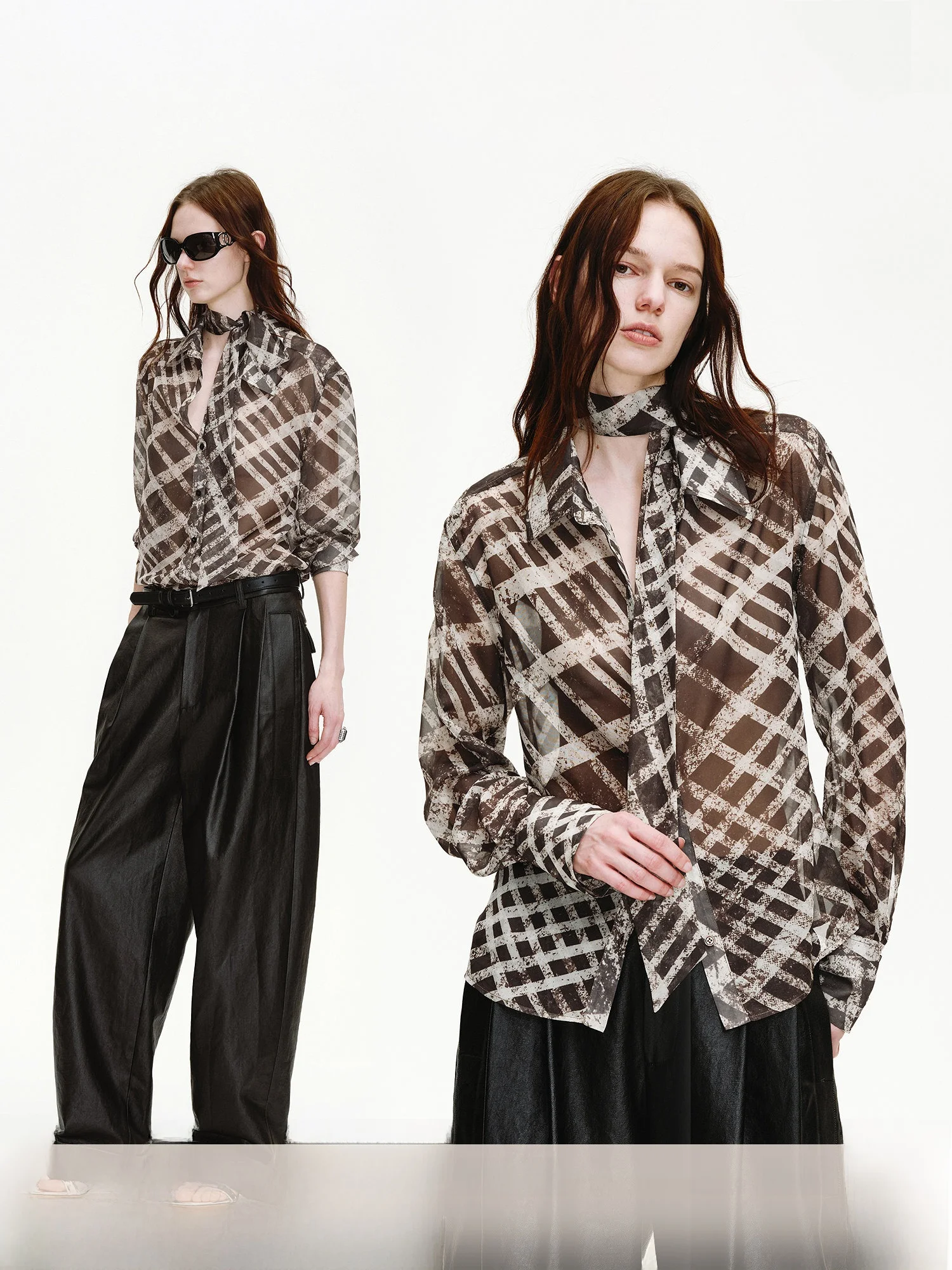 

Fuzhen England Gallery Retro Neck Hanging High Density Snowflake Texture Print Shirt Women's Loose Fit Long Sleeve Button up