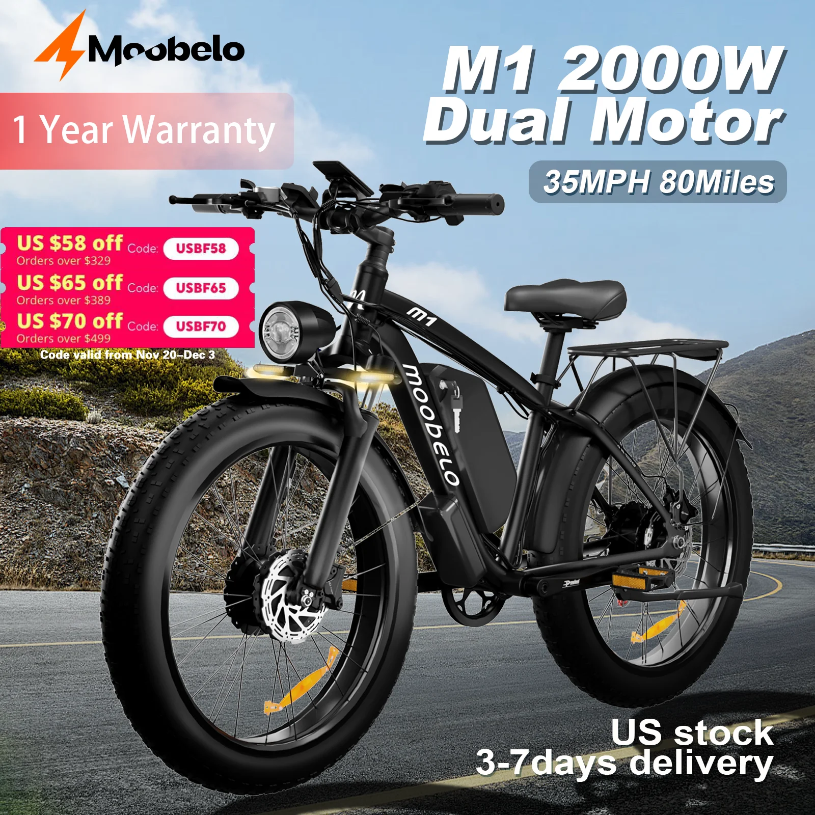 

Adult Electric Bike with 48V 2000W Dual Brushless Geared Motor High Speed E Bicycle with Durable Frame Fit for US Road Condition