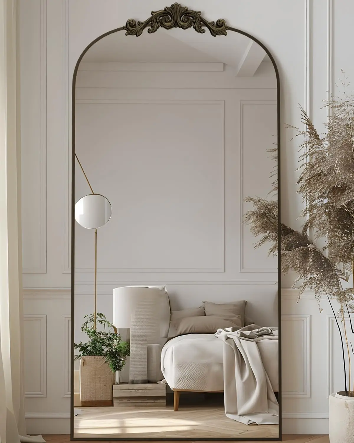 

Arched Full Length Mirror, 71x28 Floor Mirror with Carved Frame, Bronze Retro Style for Bedroom Living Room