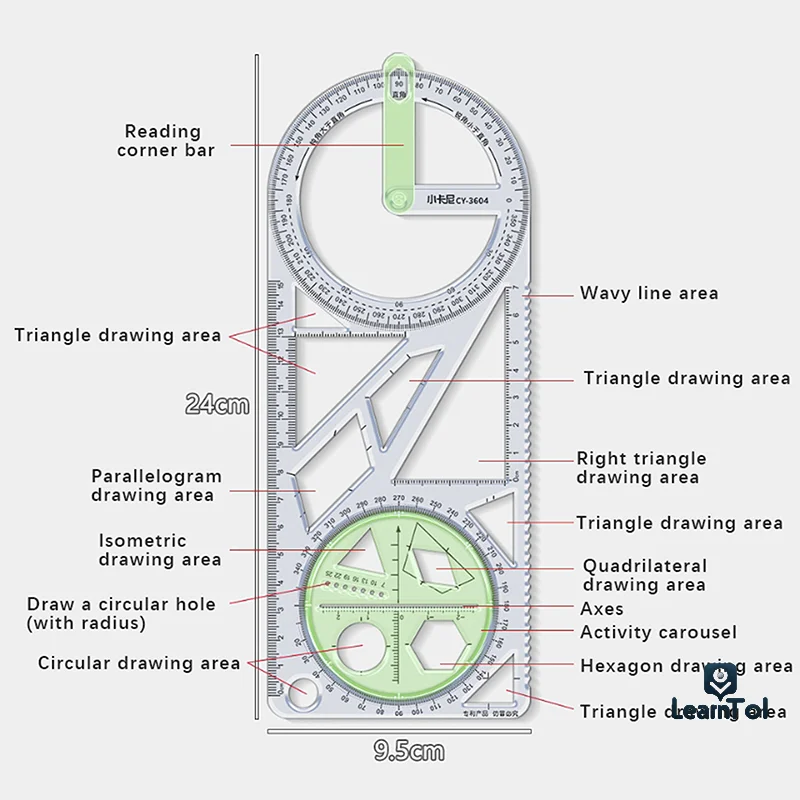Ruler For School Multifunctional Primary School Drawing Geometric Ruler Triangle Ruler Compass Protractor Measuring Tool