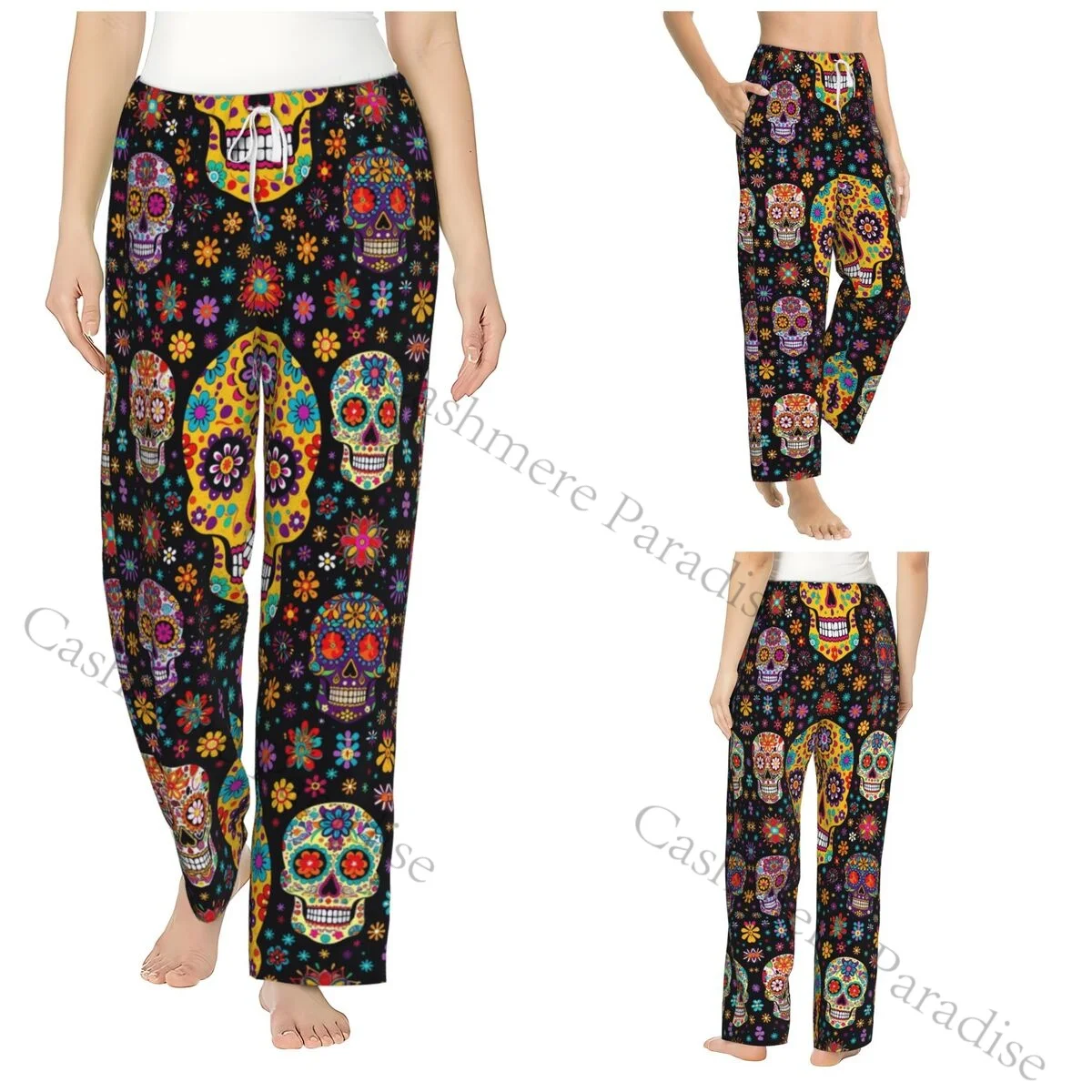 

Sugar Skull Mexican Flower Women Sleep Pants Warm Flannel Lounge Pants for Winter Nights