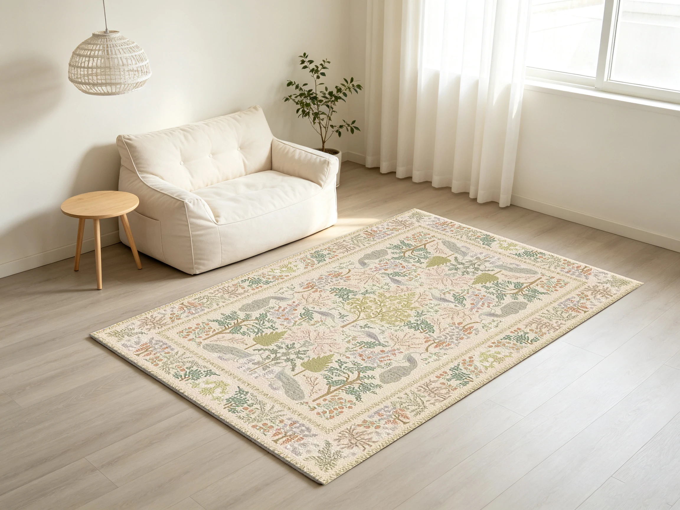 Vintage Botanical Square Carpet Flooring Forest Plant Floral Scenery Rug for Home Interior Decoration