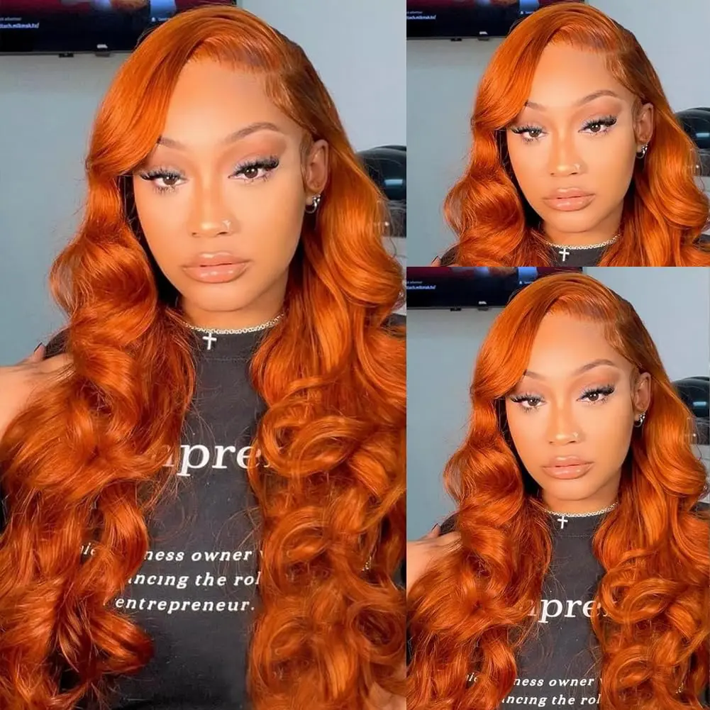 350 Ginger Orange Body Wave Lace Frontal Wigs Human Hair 200% Brazilian Glueless 13x4 Lace Front Human Hair Wigs For Black Women