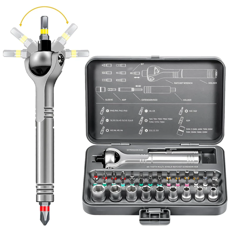 

40 in 1 Ratchet Screwdriver Set 60-Tooth Magnetic Ratchet Screw Driver Set with 180° Rotating Ratchet Head for DIY Project Home