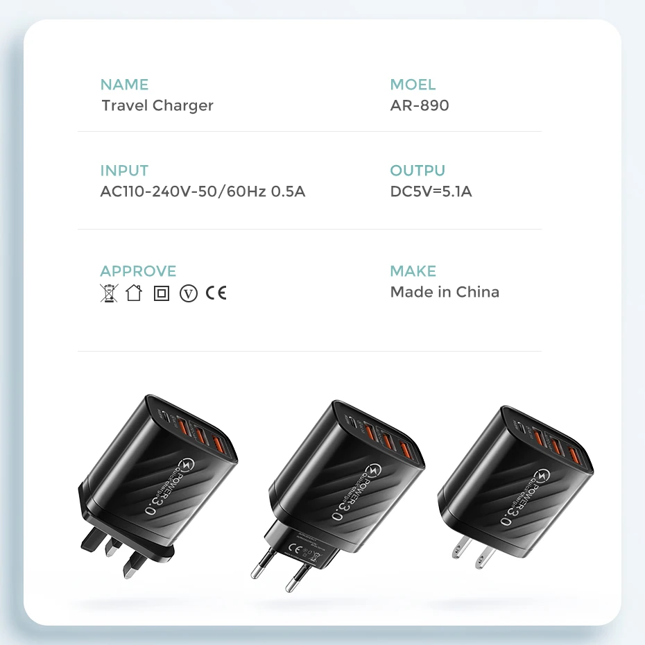 Caricabatterie USB da 60W caricabatterie PD tipo C a 4 porte ricarica rapida per IPhone 13 14 15 Pro Max adattatore per caricabatterie da viaggio per Xiaomi 14 Samsung