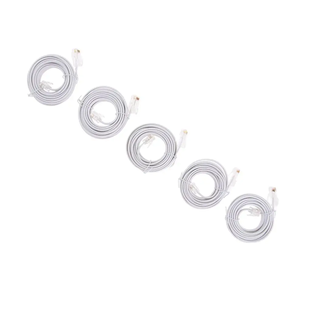 RJ11 Male to Male Telephone Cable 3 Meter White Plastic Extension Cord for Landline Phone and Home Office Setup