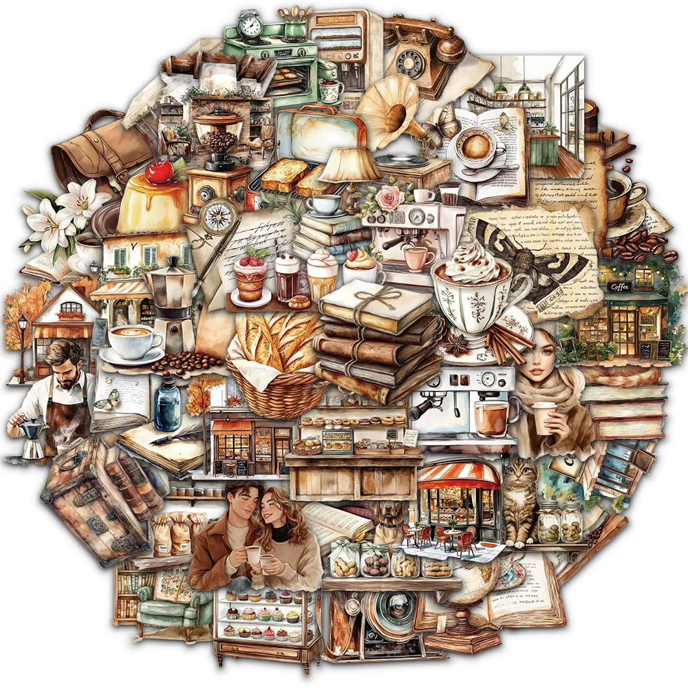 50PCS Retro Kaffee Graffiti Aufkleber Sammelalbum Collage Material Telefon Skateboard Gitarre Notebook Wasserdichte Dekorative Aufkleber