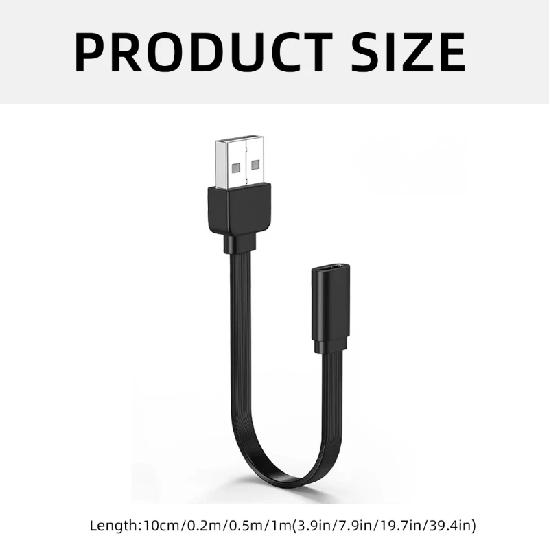 كابل محول من النوع C أنثى إلى USB 2.0 سلك سيليكون نحيف 1.5 مم لتوفير 2A فعال