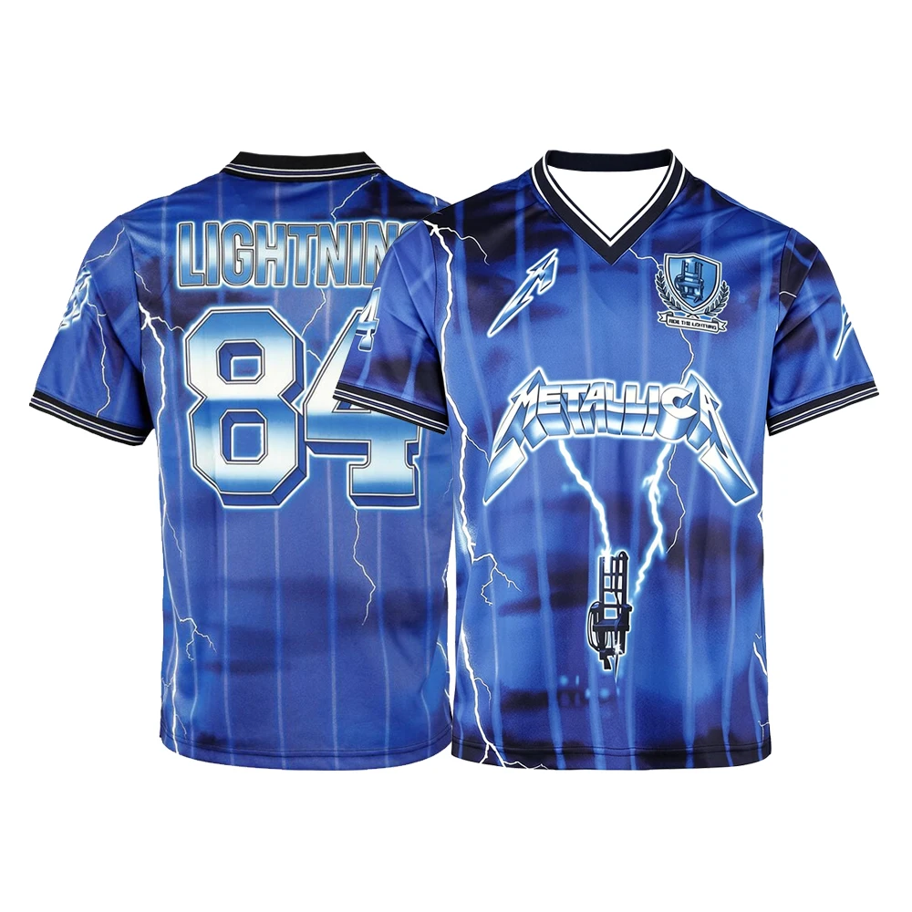 Summer Metallica Ride The Lightning 84 Thrash Metal Jersey, Y2K Blue Lightning Print, Family Matching Breathable Sport Shirt