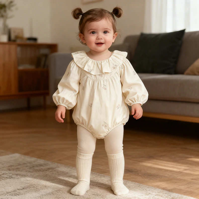 2026 ربيع جديد طفلة رومبير بأكمام طويلة القطن التطريز الوليد طفلة داخلية 0-24 متر طفلة الكورية نمط رومبير #2