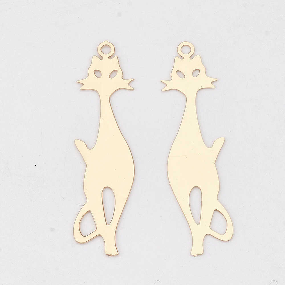 10 Pcs Long-Lasting Plated Brass Kitten Pendants Etched Metal Embellishments Pendants Cat Silhouette Shape Charms for Women