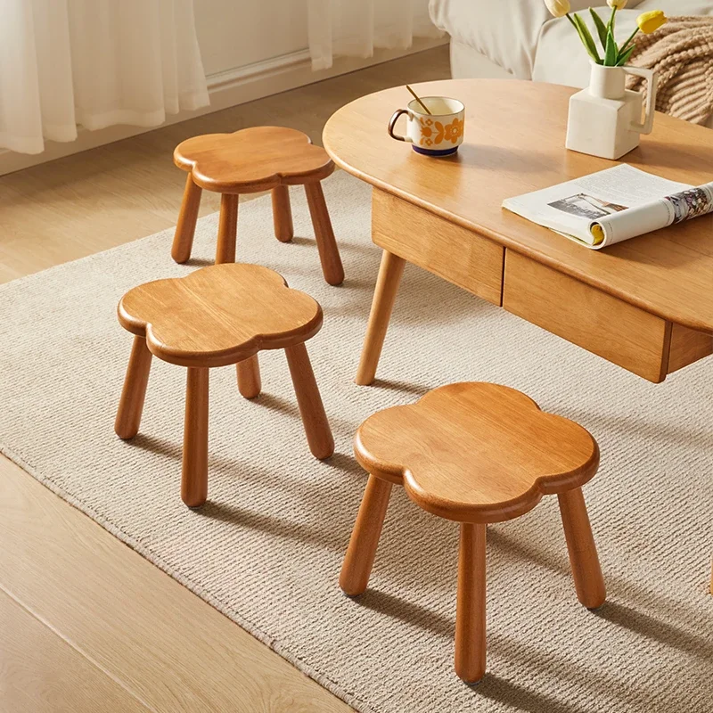 All solid wood shoe changing stool low sofa living room foot door round wooden board
