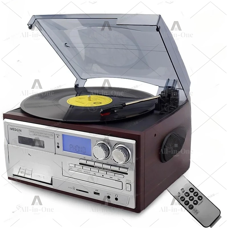 7-in-1 turntable player AM/FM radio CD player USB and cassette recorder Aux -in RCA Line-out blue tooth