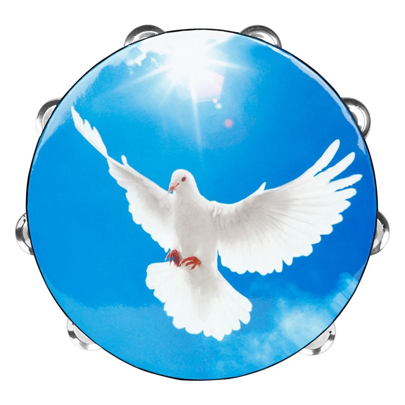 1 PCS 10 Inch Peace Dove Double Layer Hand Tambourine Hand Drum Dance Tambourine 25.5X5.5CM