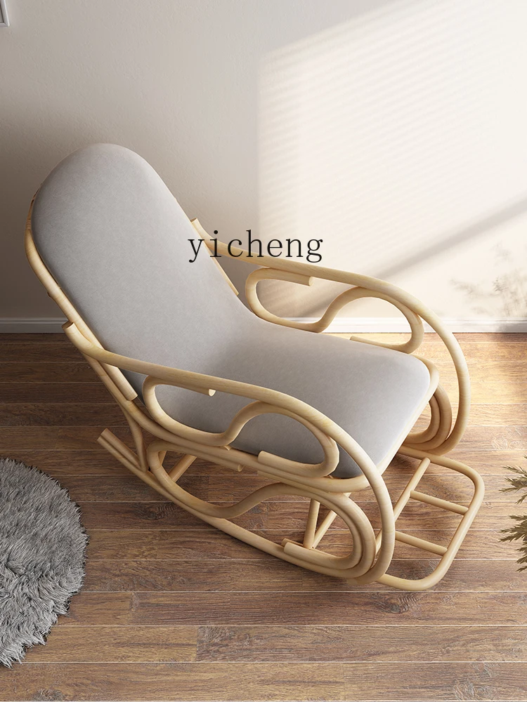 Zk Adult Rocking Chair Balcony Home Lazy Recliner Natural Real Rattan Woven Leisure Chair