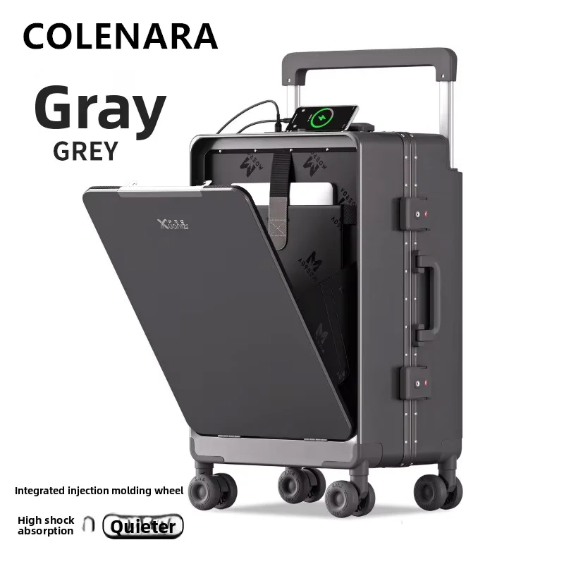 COLENARA ABS+PC Suitcase Front Opening Laptop Boarding Case USB Charging Trolley Case 20