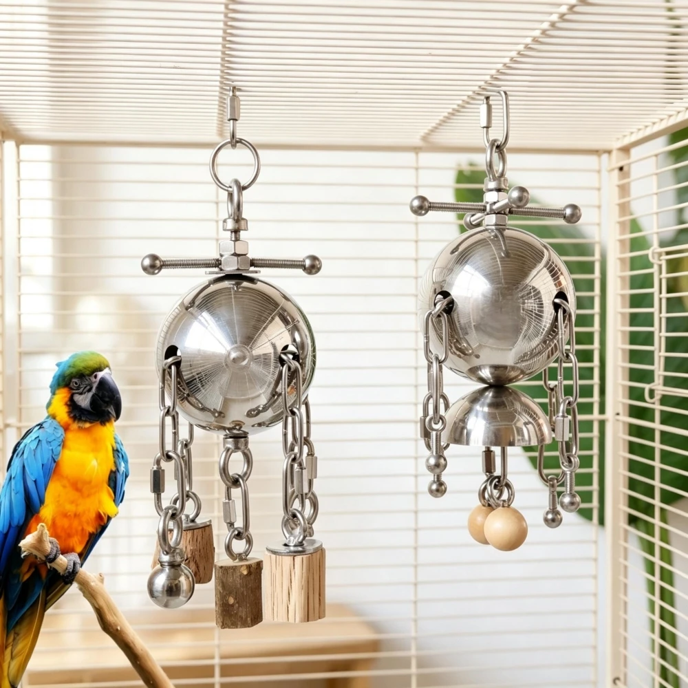 Stainless Steel Medium Large Parrots Gnaw Relieve Bell Toys Birds Chewing Hanging Swing Tearing Cage Toy