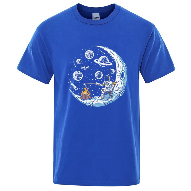 Men's T-shirt High Quality Funny Astronaut Moon Barbecue Print Cool Loose O-neck T-shirt for Men Short Sleeve Male Tops Tees view 4