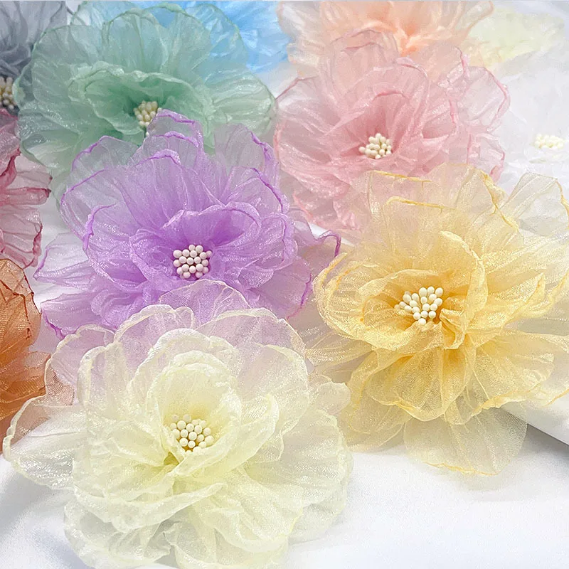 10cm Chiffon Fabric Flower Multilayered Handmade DIY Girl Headdress Bride Flower Sewing Cloth Accessories R0839