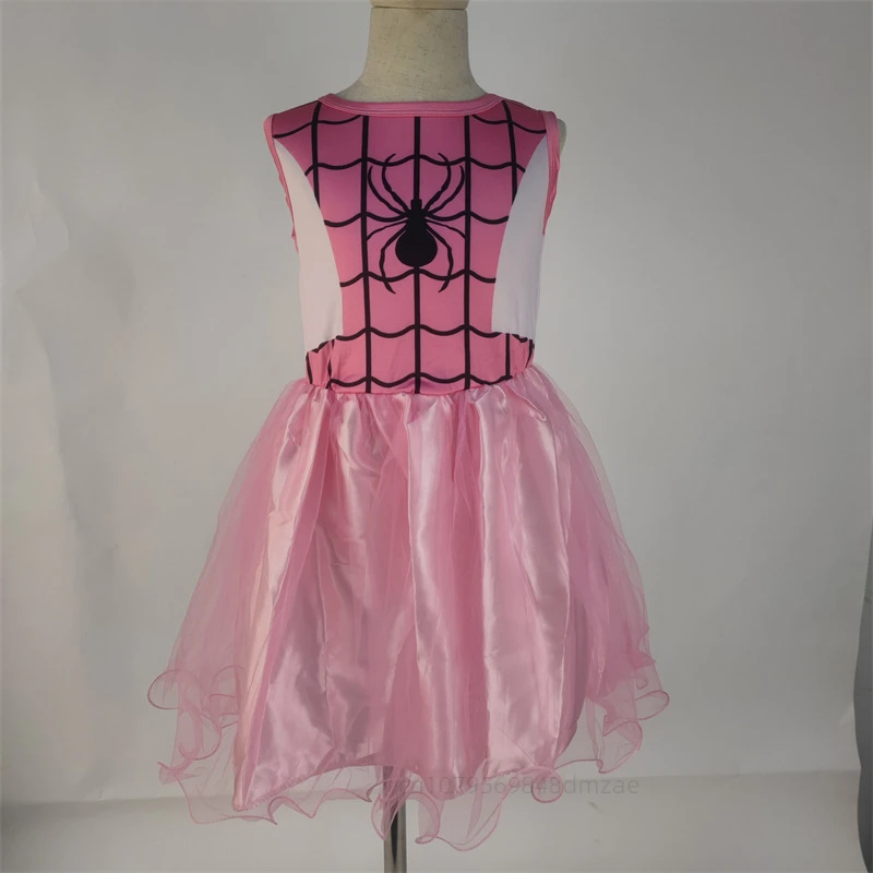 Summer Pink Cosplay Spider Man Girls' Dress+Mask Children's Sleeveless Yarn Skirt Mesh Spider Skirt Princess Skirt