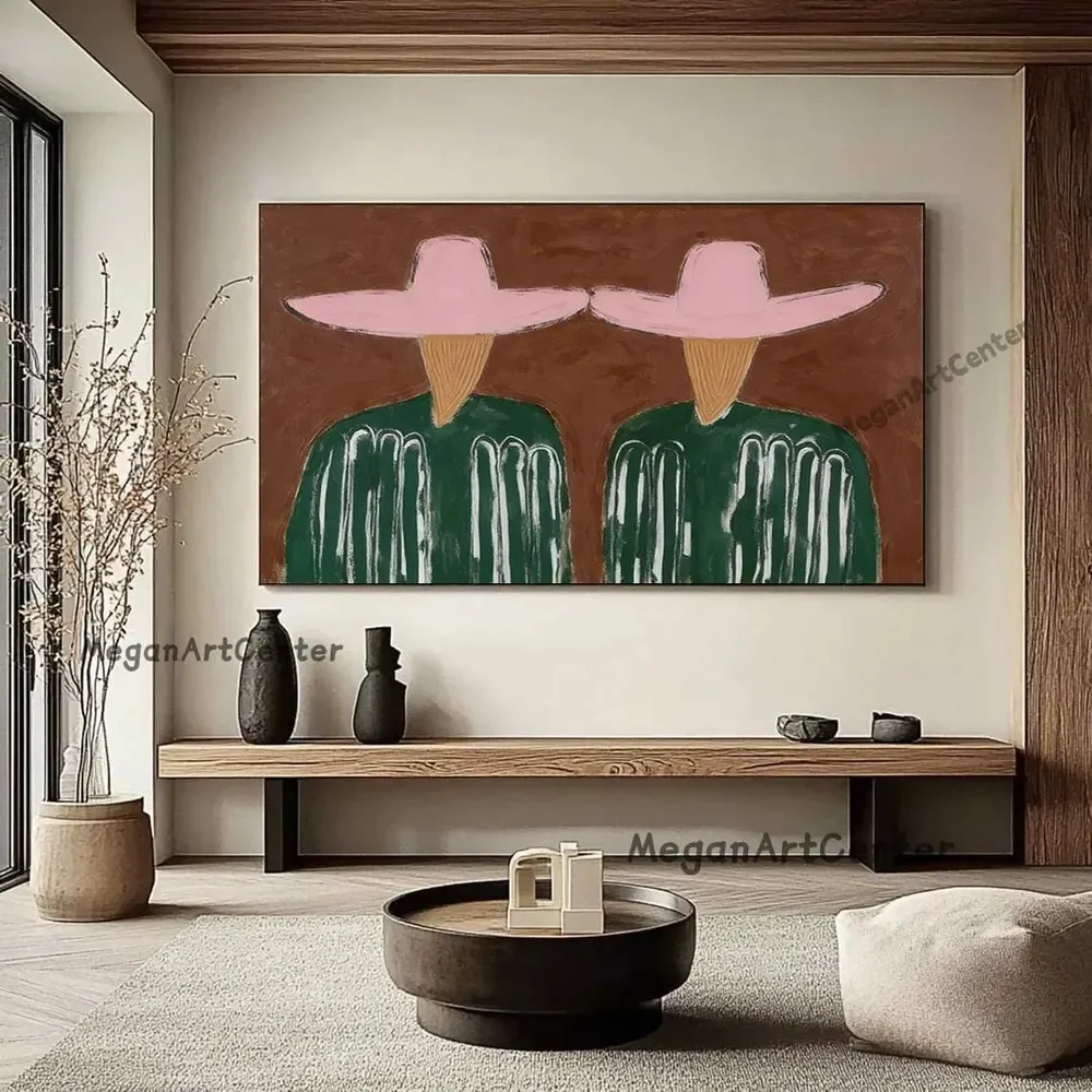 Large Handmade Oil Painting Abstract Group Portrait Three Cowboy Abstract Figurative Art Wall Decor Western Art Texture Painting