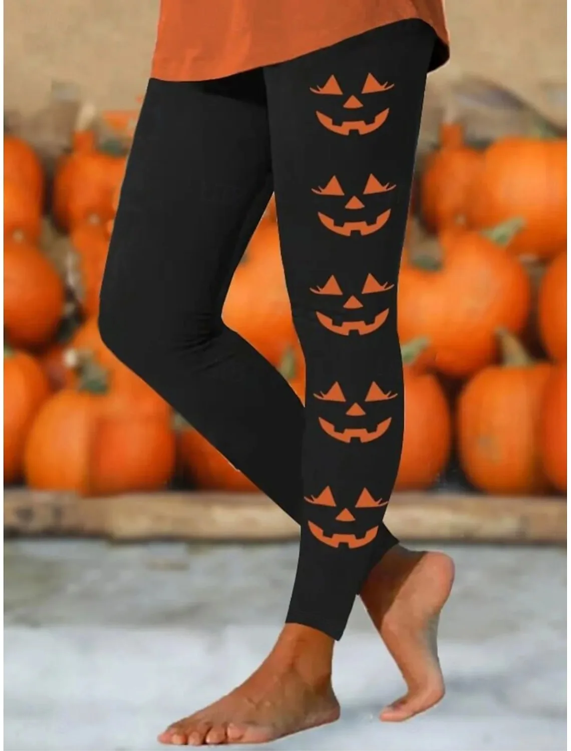 Halloween Grafik Kürbis Bedruckte Damen Leggings Urlaub Vintage Mode Knöchellange Hose mit hoher Taille lässige Damenbekleidung