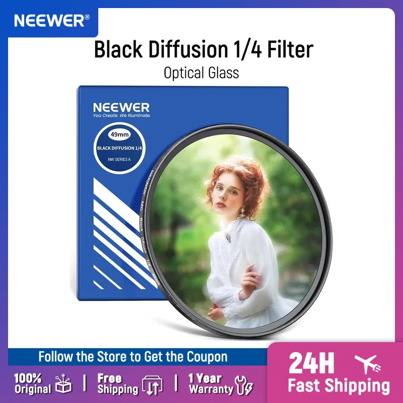 

Neewer Black Diffusion 1/4 Filter Mist Dreamy Soft Cinematic Effect Filter Ultra Slim Water Repellent Optical Glass