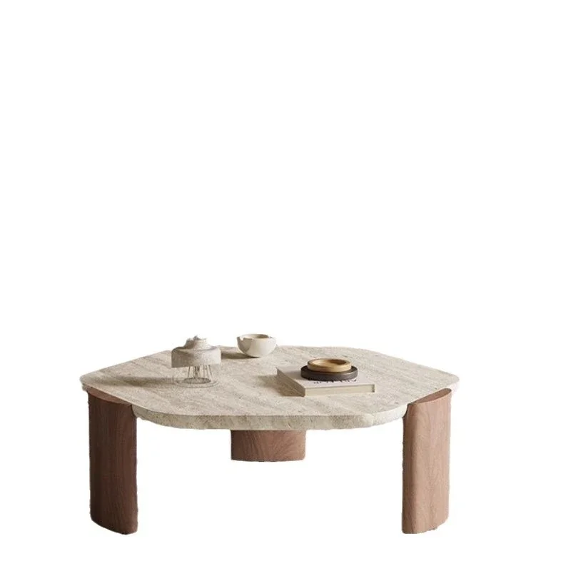 

Wabi Sansan wind solid wood travertine coffee table special-shaped minimalist small tea table small apartment living room