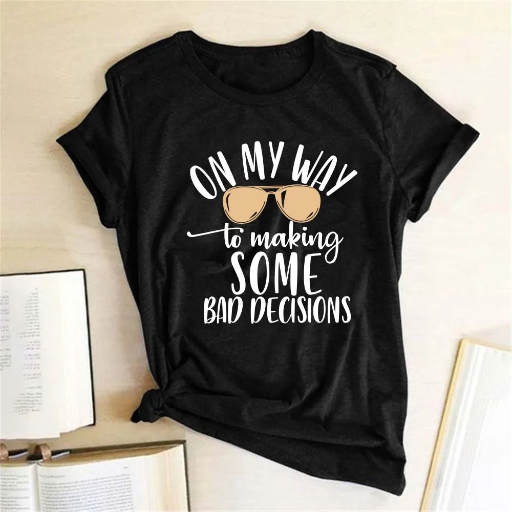 Seeyoushy OB MY WAY TO MAKING SOME BAO DECISIONS Summer Casual Women's Oneck Short Sleeve Top Harajuku Women T-shirt Printed Top