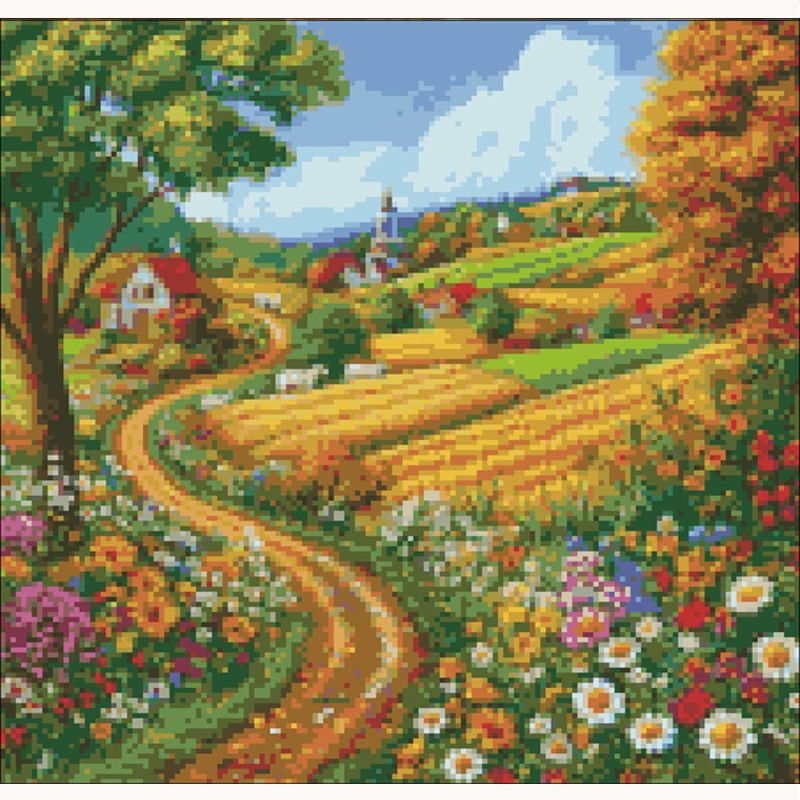 

2025 Новый стиль Пейзажное поле с принтом 11CT Набор для вышивки крестом Швейное ремесло Ручная работа Живопись Магия Разный декор комнаты
