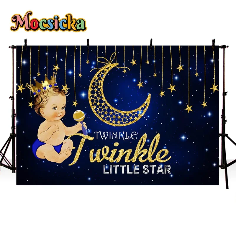 

Mocsicka Baby Show Photography Background Twinkle Twinkle Bright Starry Moon Backdrop Newborn Baby Party Cake Smash Decor Banner