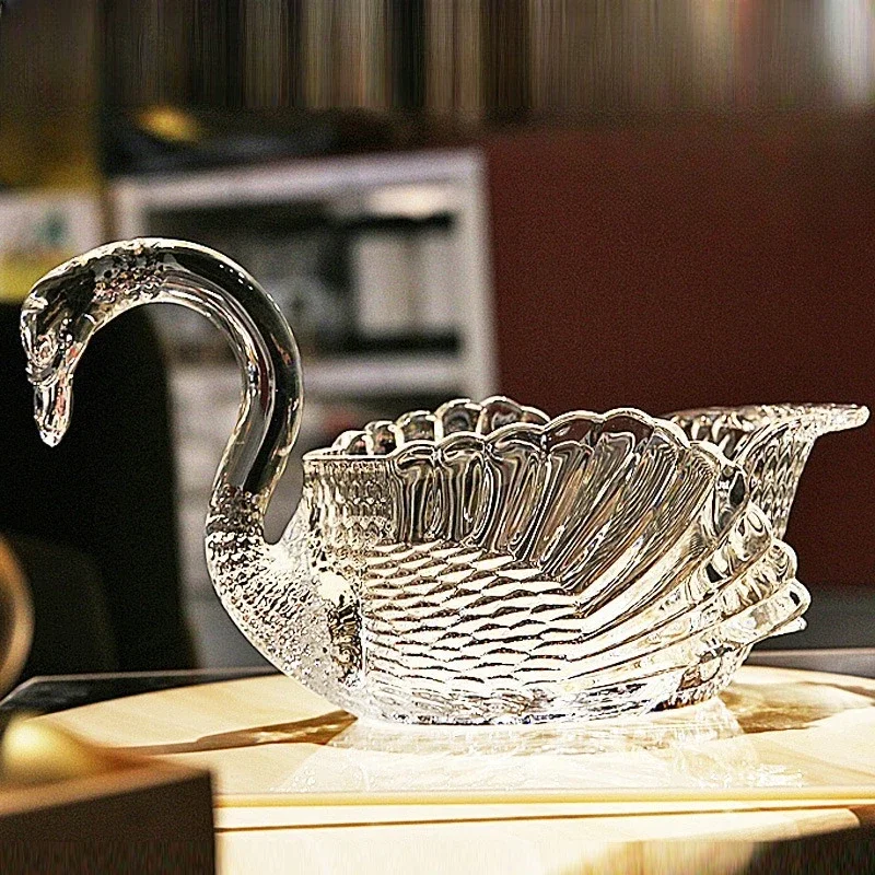 Crystal glass swan fruit plate, fashionable wedding home decoration accessories ornament
