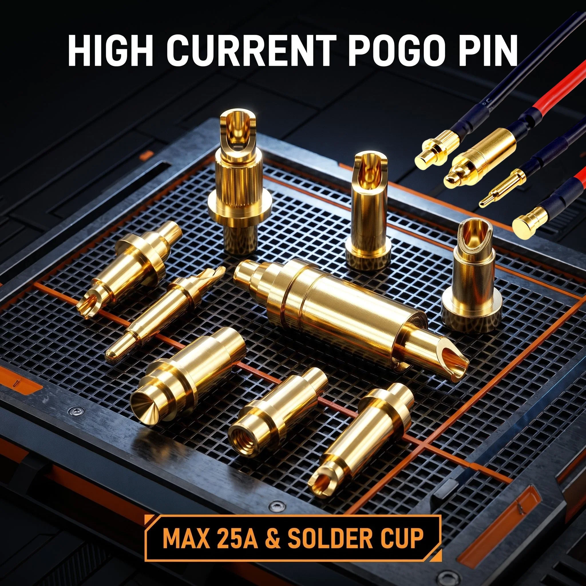 2/5/20pcs High Current Spring Loaded Connector 3-25A Male Female Gold Plated DC Power 16-18AWG Wires Solder Cup Probe Thimble