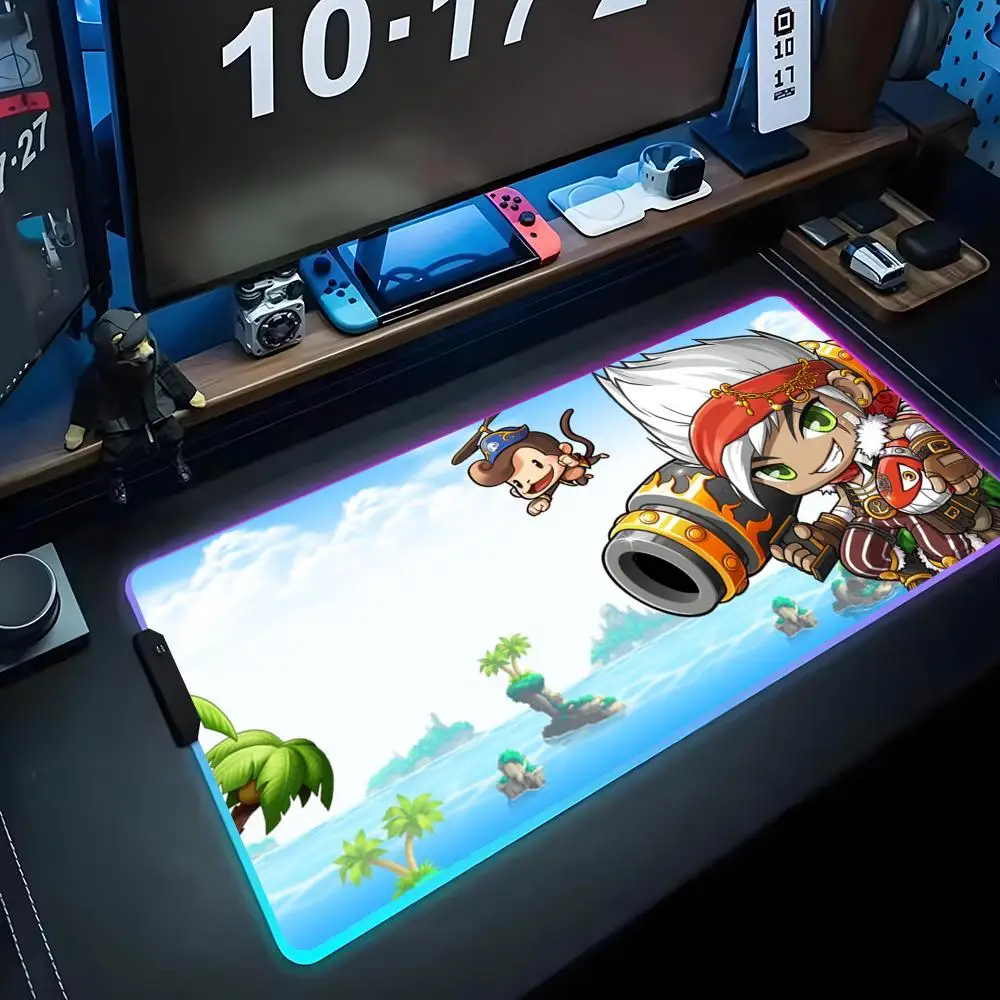 

Коврик для мыши MapleStory RGB, игровой коврик для мыши с LED-подсветкой, большой светящийся коврик для ПК, настольный коврик для клавиатуры с подсветкой