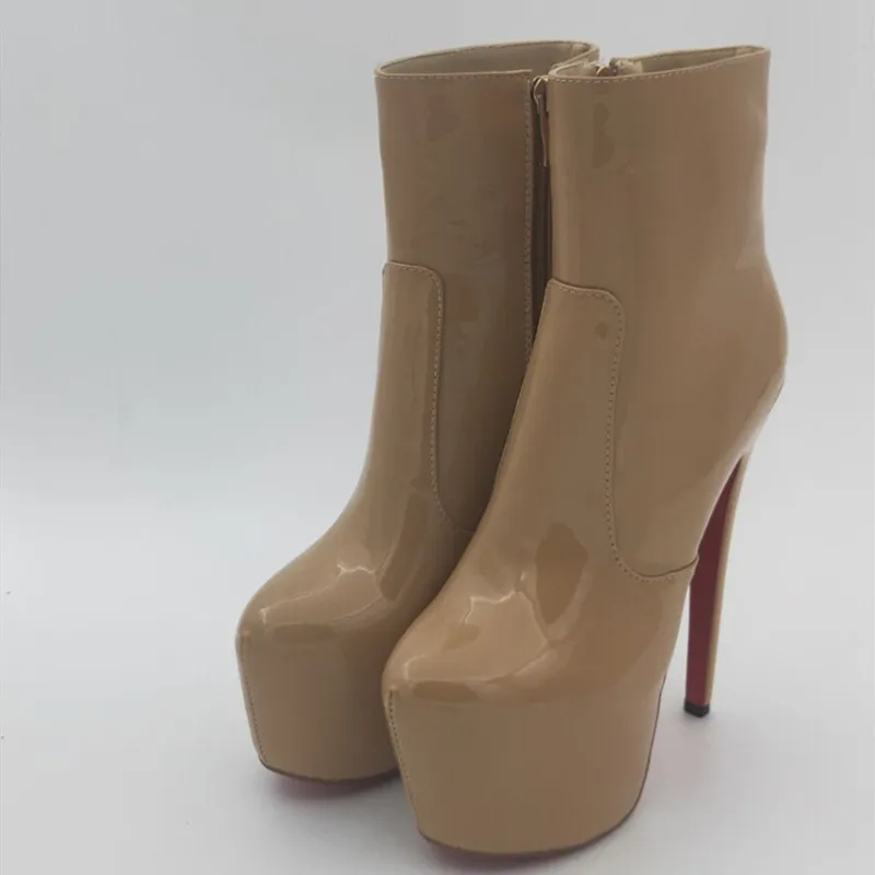 

DIZHUANG shoes Sexy women's high heels boots. About 15 cm heel height. Lacquer leather Ankle boots Spring and autumn shoes 34-45