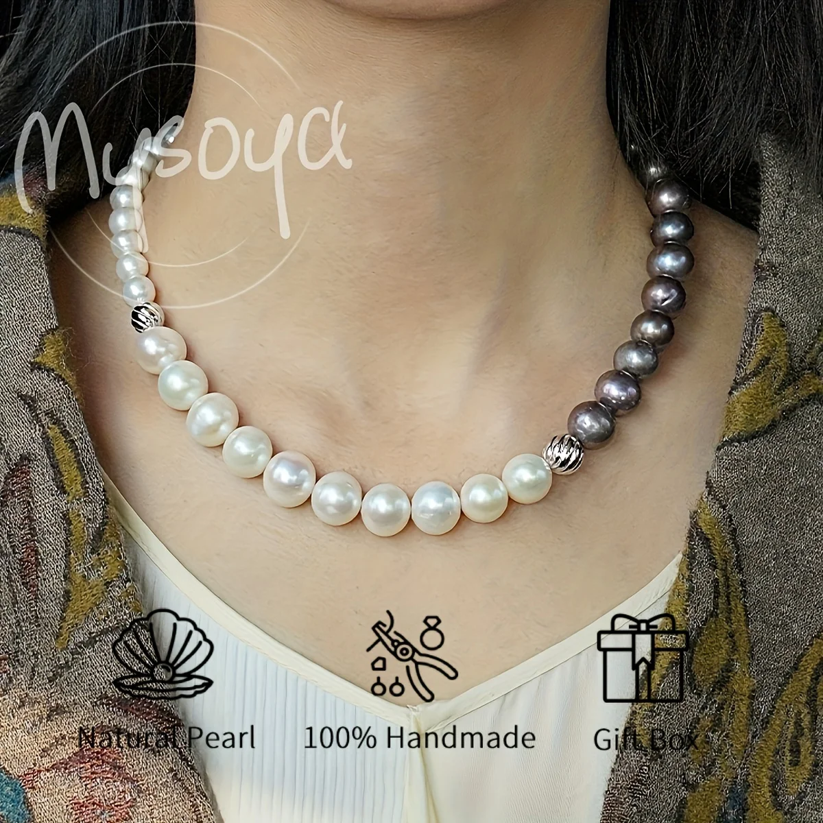 

Mysoya Freshwater Pearl Irregular Patchwork Necklace 6-7mm/7-8mm White & Black Pearls Gift Box for Him/ Her for Birthday Wedding