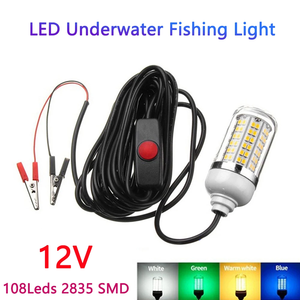 12V LED Fishing Light 108 leds 2835 SMD Waterproof Lures Fish Finder Lamp Attracting Bait Submersible Underwater Fishing Light