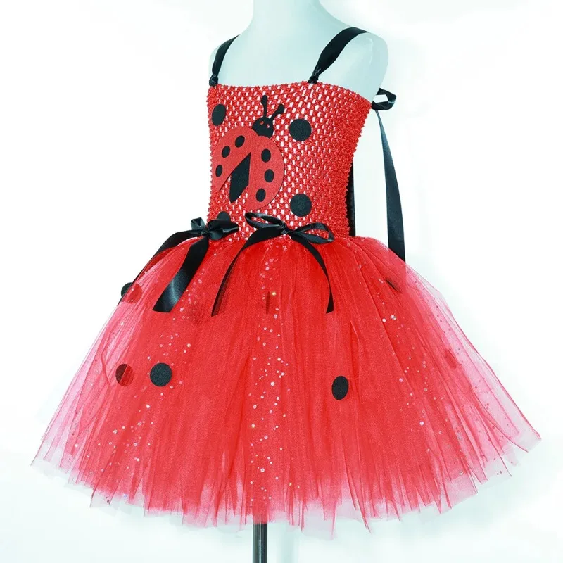 Girls Ladybug Fairy Performance Outfit,  Kids Ladybug Mesh Tutu Clothing,  Exquisite Girls Dress for Christmas & Halloween