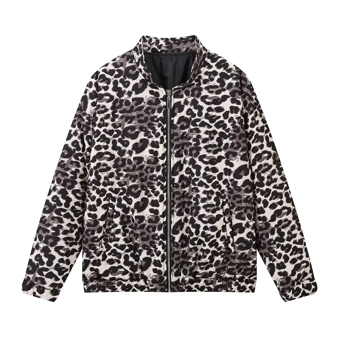 

2025 Fall/Winter Vintage-Inspired Warm Coat Fashion Leopard Print Zipper Pocket Jacket Women's Fall Commuter Streetwear Coat