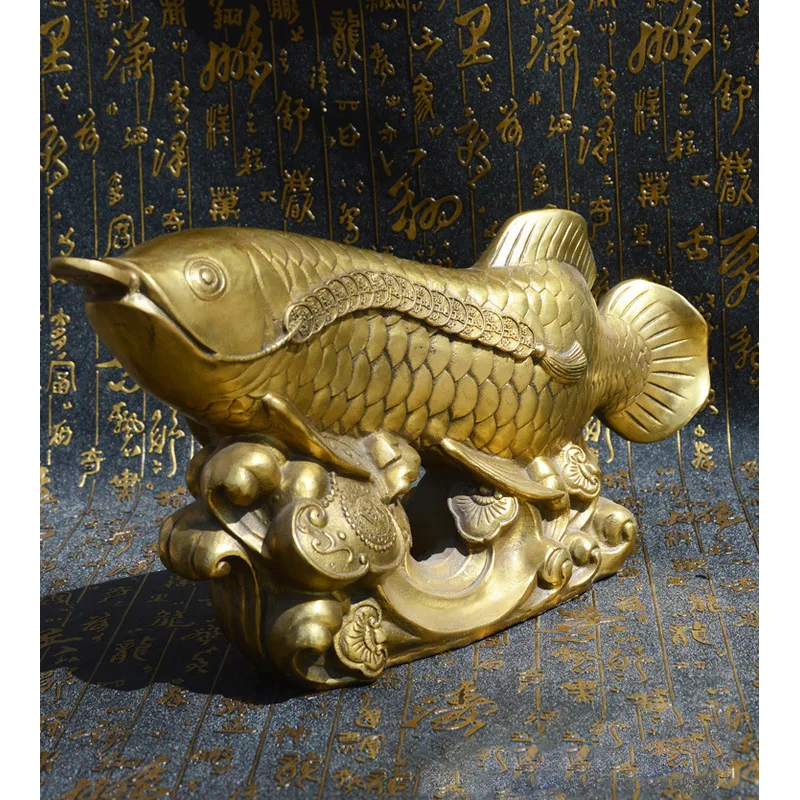 Brass Golden Arowana Ornament: Abundant Fortune After Year, Copper Fish Home Decoration, Living Room Metal Craft Decor